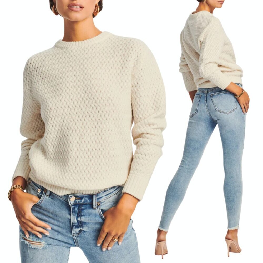 SER.O.YA Forrest Sweater Cream Textured Knit Wool Pullover  S Small